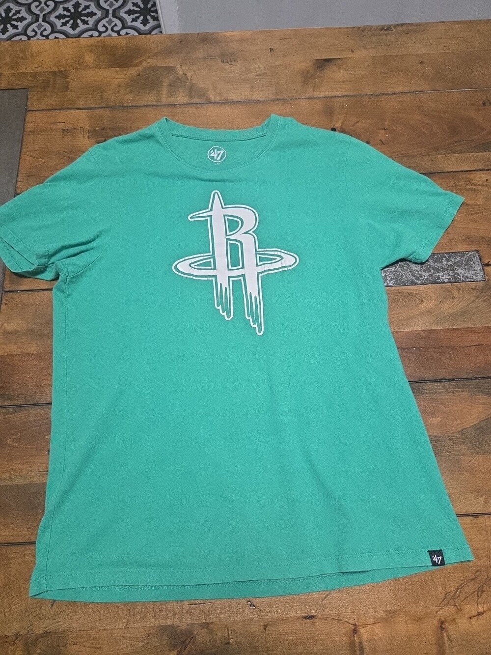 Houston Rockets Green Shirt 47 Brand Large L Basketball Paint Drip Logo Graphic